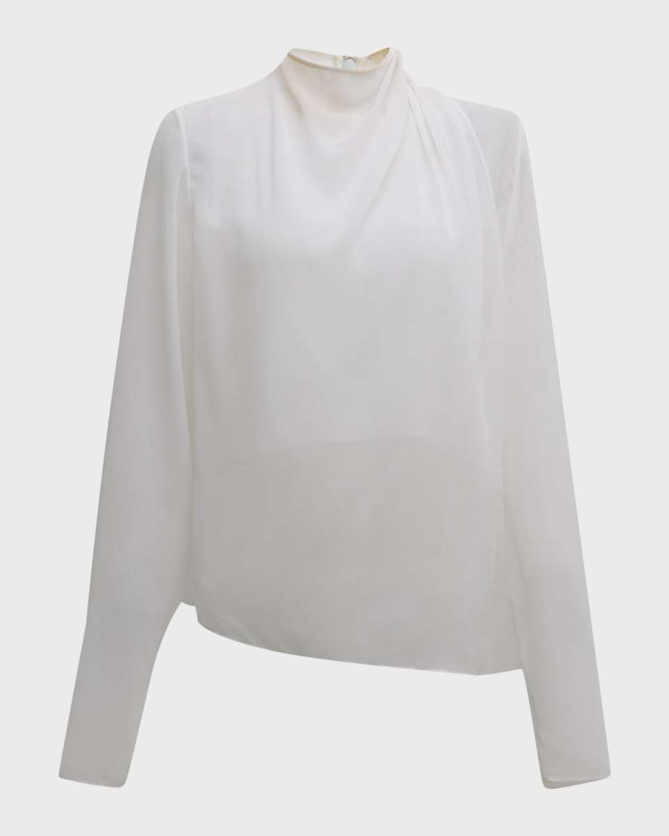 Lightweight Georgette Overlap Drape Long-Sleeve Blous